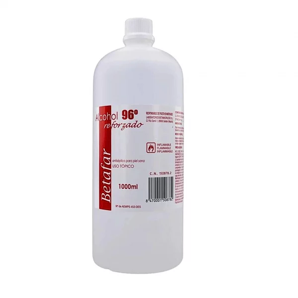 Alcohol 96º Betafar de 1 litro, antiséptico y desinfectante multiusos.