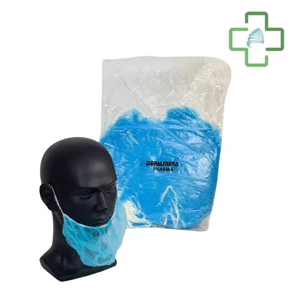 Cubrebarbas Desechable Polipropileno 14g Blanco y Azul con Elástico - Bolsa de 100 Unidades