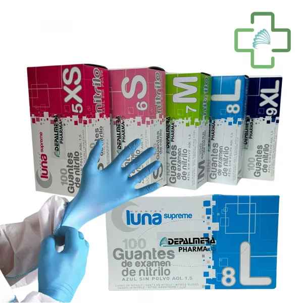 Guante de examen desechable nitrilo azul sin polv