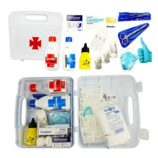 Botiquín primeros auxilios emergencia maletín rígido rojo farmacéutico 260x230x70mm para coche y moto.