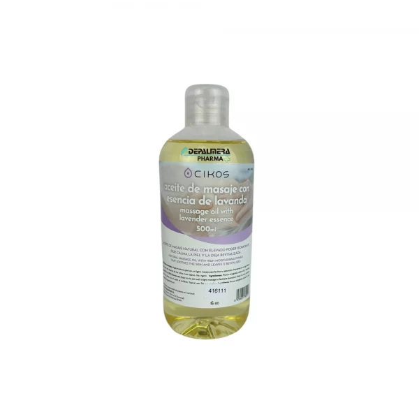 Aceite de Masaje de Lavanda 0,5L en botella, ideal para relajación y bienestar corporal