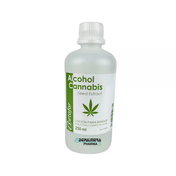 Botella de 250ml de Alcohol de Cannabis, ideal para masajes y alivio muscular