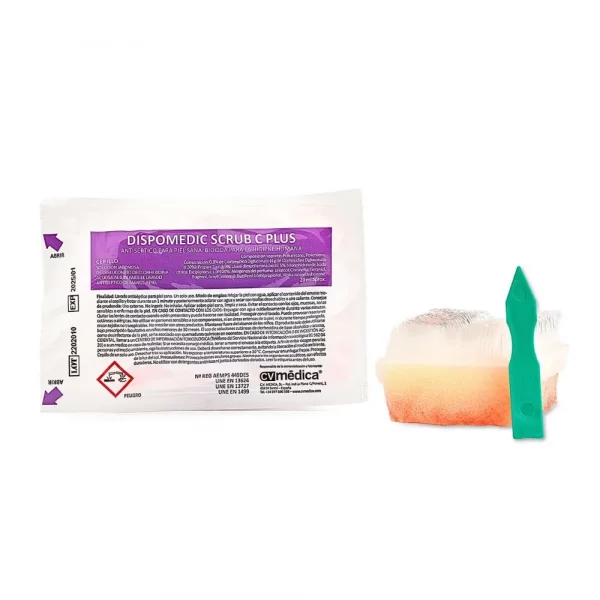 Dispomedic Scrub C Plus – Esponja con cepillo impregnada en clorhexidina 4% para higiene prequirúrgica