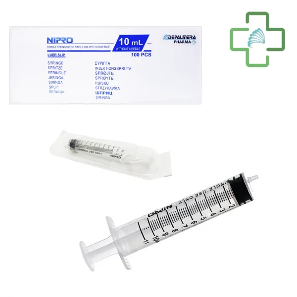 Jeringa Nipro 10 ml, 3 Cuerpos Estéril, Desechable - Caja de 100 Unidades