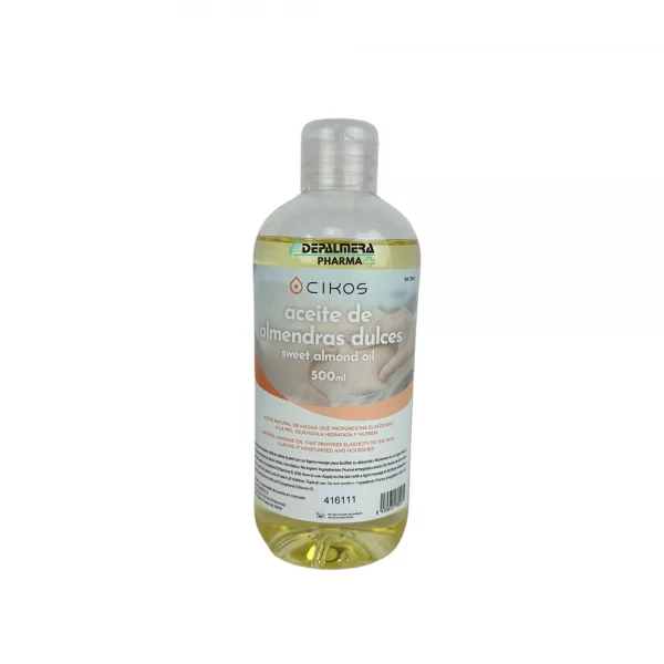 Aceite de almendras dulces en botella de 0,5L, ideal para el cuidado de la piel y el cabello.
