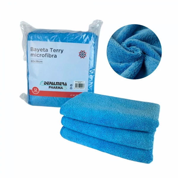 Bayeta de microfibra azul, 40x36 cm, paquete de 12 unidades.