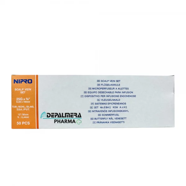 Palomilla 25G 19mm Naranja 50 Uds, ideal para uso en medicina o laboratorios.