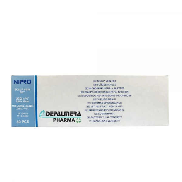 Palomilla 23G 19mm Azul 50 Uds, aguja hipodérmica de alta calidad.