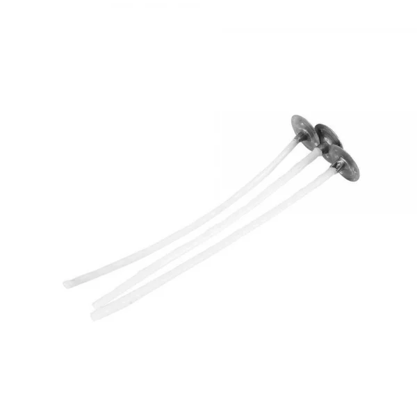 Pack de 20 mechas de algodón natural con base metálica para velas artesanales.