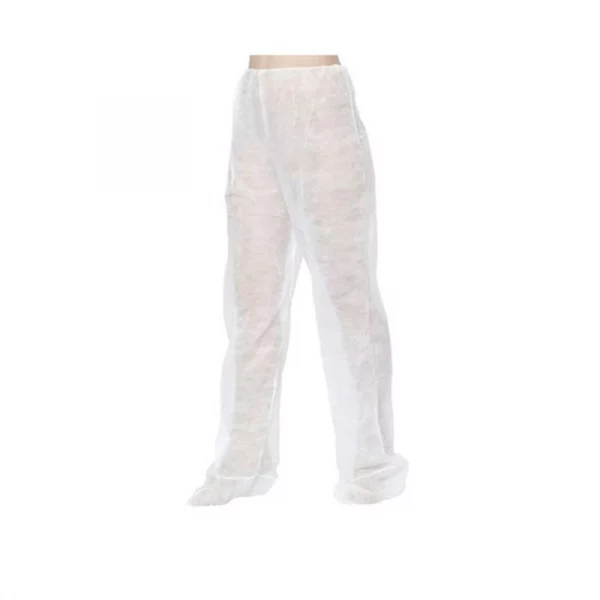 Pantalón desechable para presoterapia en color blanco, 40g, con goma elástica para un ajuste cómodo. Ideal para tratamientos de presoterapia.