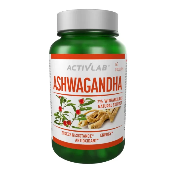Ashwagandha 60 Cápsulas, suplemento adaptógeno para reducir el estrés y mejorar el bienestar general.