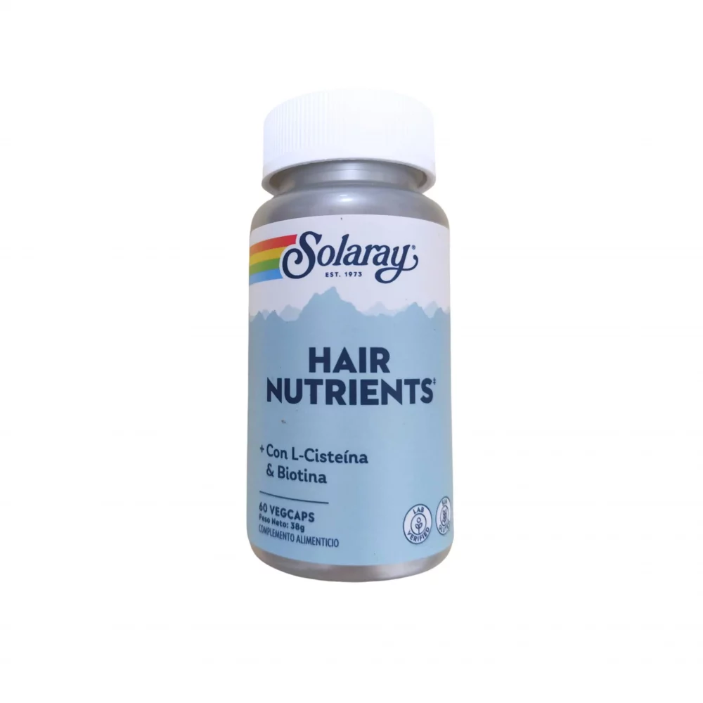 Complemento capilar Solaray Hair Nutrients – Vitaminas para el cabello con zinc, biotina y extractos naturales. Apto para veganos.