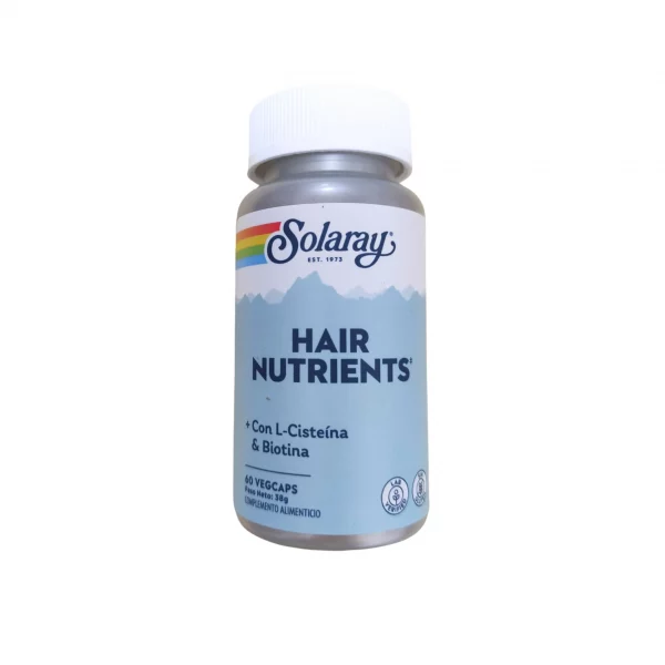 Complemento capilar Solaray Hair Nutrients – Vitaminas para el cabello con zinc, biotina y extractos naturales. Apto para veganos.