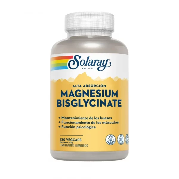Solaray Magnesio Bisglicinato 120 cápsulas – Suplemento de alta absorción para músculos y energía