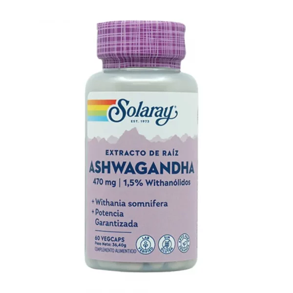 Ashwagandha Solaray 470 mg 60 cápsulas – complemento natural vegano