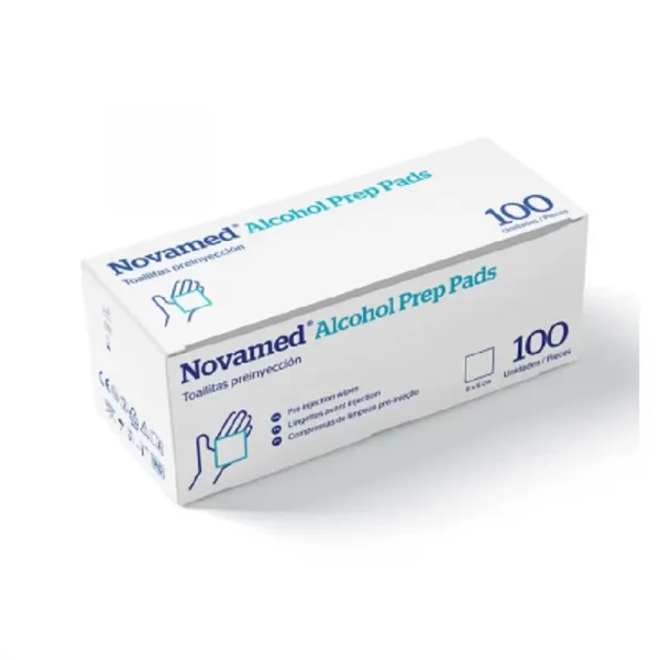 Toallitas alcohólicas Novamed – Caja con 100 unidades en sobres individuales