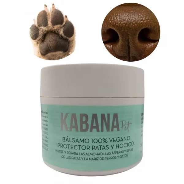 Bálsamo Protector Vegano Kabanavet 50 ml para perros y gatos. Nutre, hidrata y repara las almohadillas y el hocico secos o agrietados.