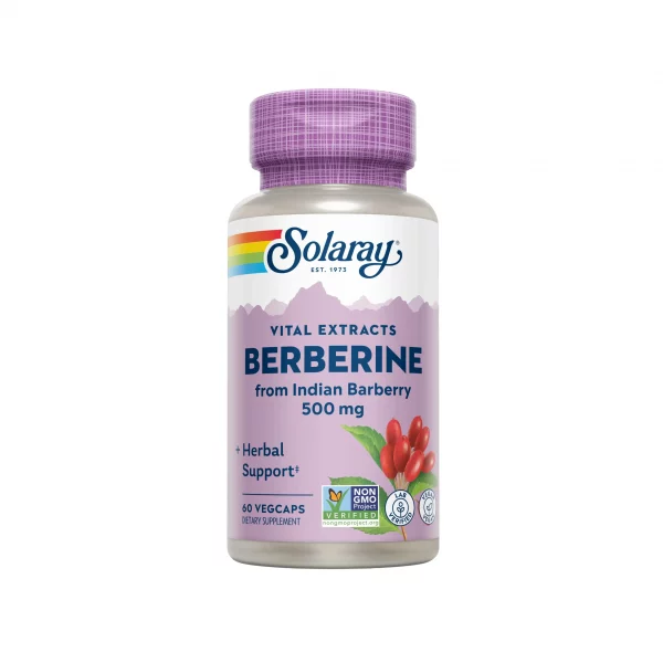 Super Berberina 500 mg Solaray 60 cápsulas veganas para control metabólico y regulación de la glucosa.