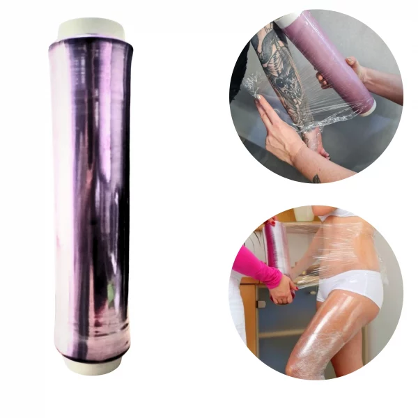 Rollo de film transparente ALBA 250 metros y 30 cm con efecto osmótico para uso alimentario, tatuadores y tratamientos estéticos.