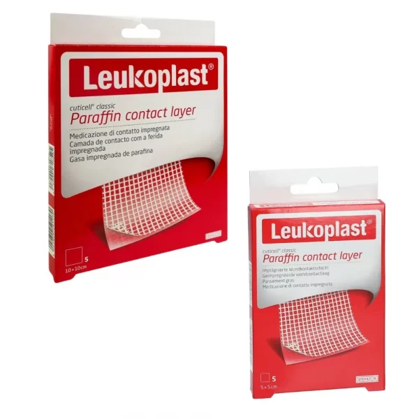Apósito de gasa parafinada Cuticell Classic de Leukoplast para el tratamiento de heridas.
