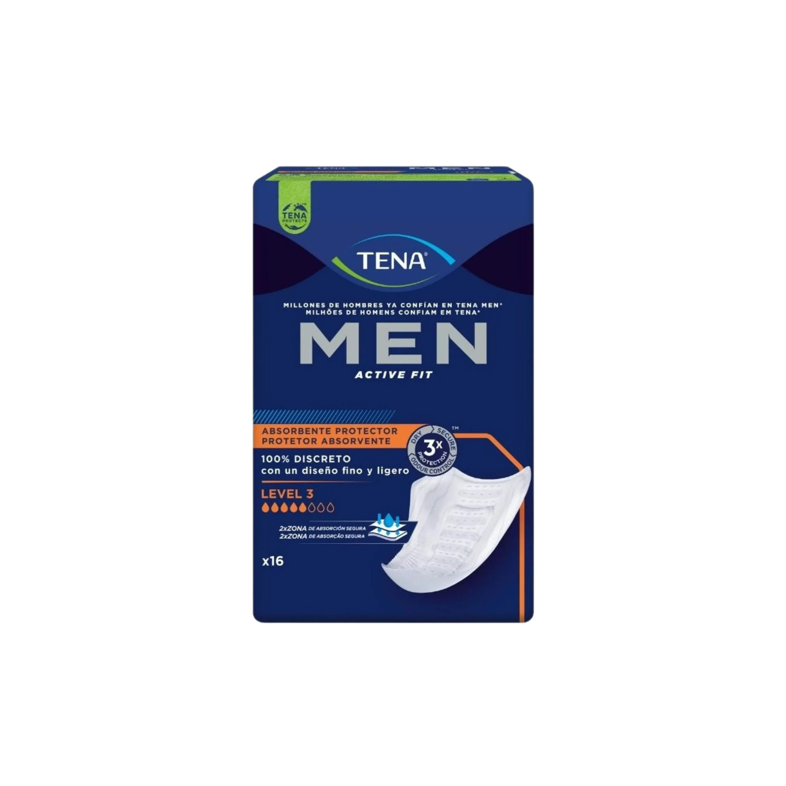 TENA Men Active Fit Level 3 16 unidades – Protector masculino para pérdidas fuertes de orina