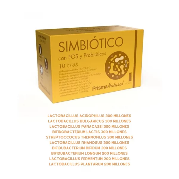 Simbiótico Prisma Natural con FOS y Probióticos, 10 cepas bacterianas en 15 sticks.