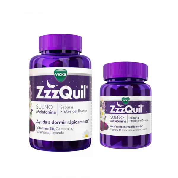 botes ZzzQuil Natura de 30 y 60 gummies sabor frutos del bosque para el sueño