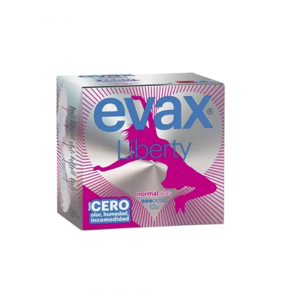 Pack de 12 compresas Evax Liberty Normal con Alas y tecnología Flexicel