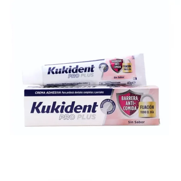 Crema adhesiva para dentaduras Kukident Pro Plus Barrera Anticomida sin sabor de 57 gramos