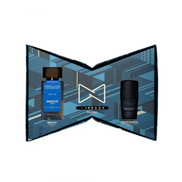 Caja de Regalo Papillon para Hombre con Bravus Parfum, DEO Roll On y pulsera