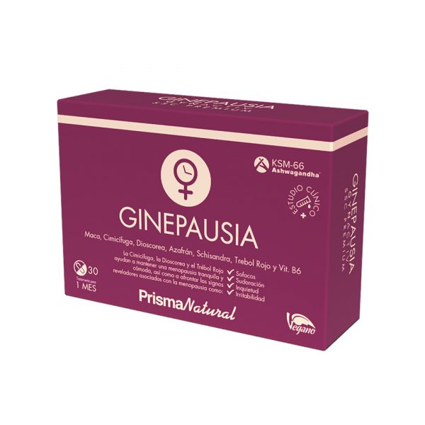 Prisma Natural Gynactiv Ginepausia 30 cápsulas alivio menopausia.