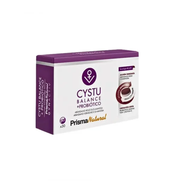 Prisma Natural Gynactiv Cystu Balance + Probiótico 30 cápsulas vías urinarias arándano rojo.