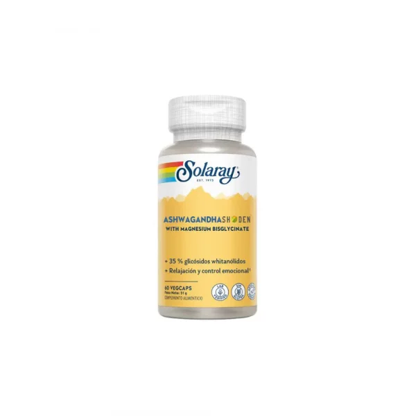 Solaray Ashwagandha & Bisglicinato 60 Vegacaps suplemento natural para estrés y energía