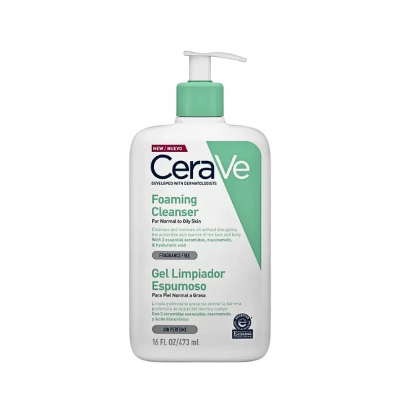 CeraVe Gel Limpiador Espumoso 473 ml piel normal a grasa con ceramidas y niacinamida