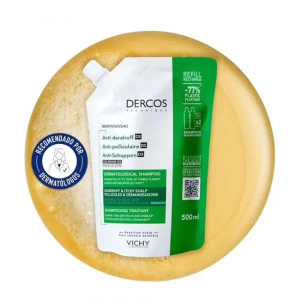 Vichy Dercos Ecorefill Anticaspa Cabello Graso recarga ecológica controla sebo y elimina caspa
