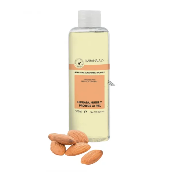 Botella de 500ml de Aceite de Almendras Dulces Kabanalabs con tapón dosificador.