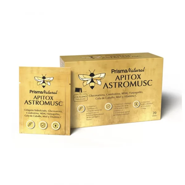 Caja de Apitox Astromusc 20 sobres con Glucosamina, Condroitina y MSM de Prisma Natural.