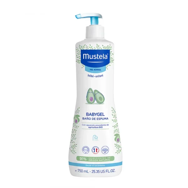 Botella 750ml Mustela Baby Gel de Baño Espuma azul con dosificador.