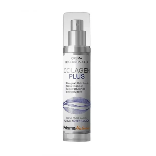 Envase cilíndrico Airless de Crema Regeneradora Colagen Plus Prisma Natural 50ml con dosificador.